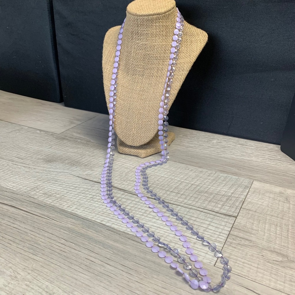 Lavender Purple Faceted Disc Bead Long Opera Necklace 46 Inch Continuous Loop
